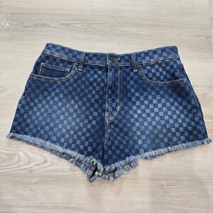 Hollister High-Rise Vintage Shorts Checkered Print Raw Hem Stretch Size 9/29w